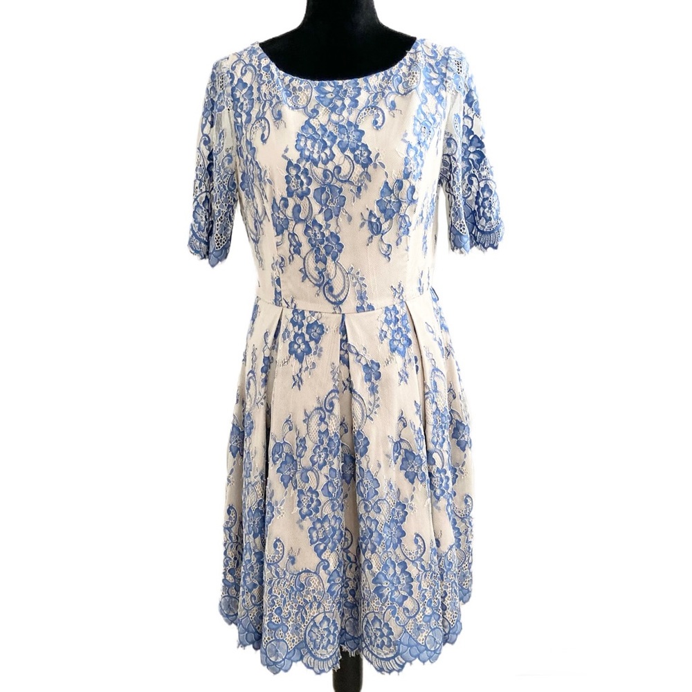 Eliza J Nude Knee Length Dress with Blue Lace Size 10